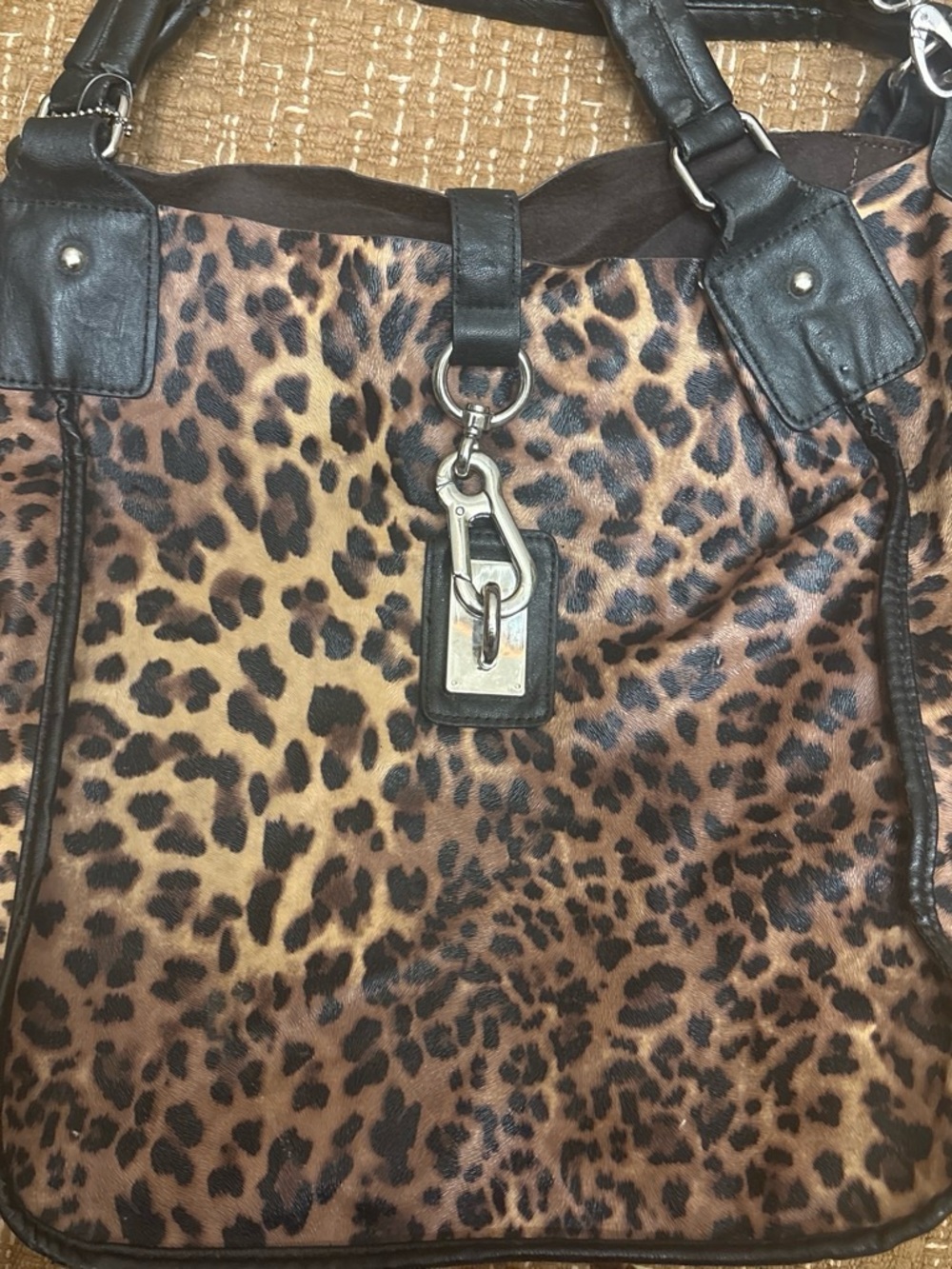 Leopard Print Shoulder Tote with Black Trim